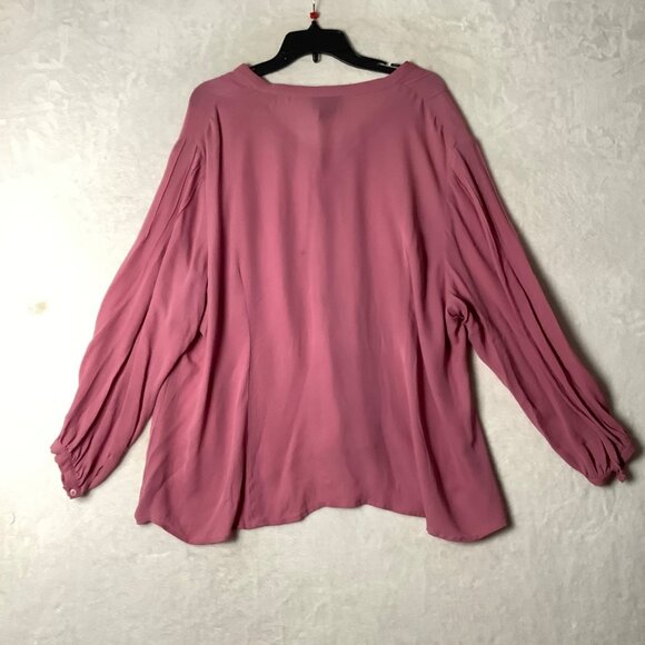 Lane Bryant Silk Blouse Women 26/28 Long Sleeve Flowy Button Front High Low - Picture 2 of 7
